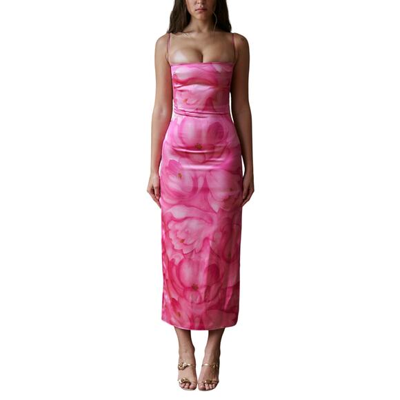 Mirror Palais S&M Pink Silk Dress Tulip Size L - Picture 1 of 4